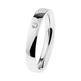 Ernstes Design Ring R603 Polished Stainless Steel Brilliant 0.035 Carat 3.5 mm W 48-71, Stainless Steel, Diamond