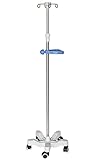 Morimoe IV Drip Stand for Hospital & Home Care, Stainless Steel, Adjustable Height, Removable Handle, 4 Hooks 5 Wheels, Easy Assemble