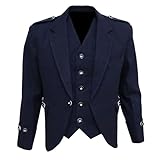 Octal - Scottish Tweed Argyle Kilt Jacket With 5 Button Vest - Premium Quality 15 Oz Wool Fabric, Gray, 34 (UK, Numeric, 44, Regular, Regular, Navy Blue)