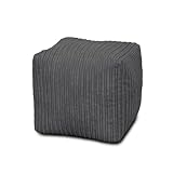 Bags of Beans Luxurious Jumbo Corduroy Cube Pouffe Bean Bag - Pre filled, Portable Footstool - Living Room, Bedroom Furniture - Comfortable, Ergonomic Footstool (Slate)