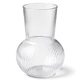 Vase Ribbed Glass Vases 17 cm 6.6 Inch Flowers Ledoir, Vases for Flowers Roses, Bud Daffodils Peony Tulip flower vase Living Room Wedding Modern