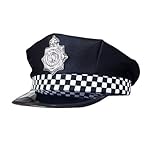 BORFUE Adult Police Cap with Checked Band and Badge Policeman Cosplay Hat for Police Dress Up Pretend Play Accessory