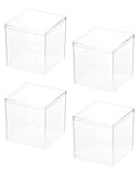 QWORK® 4 Pcs Acrylic Display Box, Storage Cubes, 10 X 10 X 10 cm, Clear Box With Lid, For Storing Candy, Hair Accessories, Toys