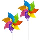 2 Pcs Rainbow Windmills, Plastic Pinwheel for Gardens, Outdoor Wind Spinners to Scare Birds for Courtyards, Lawns, Parties, and Balconies as Decorative
