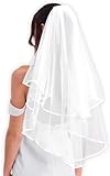 Lovunshou Bridal Veil Wedding Vails Women's Simple Short Wedding Veils with Comb for Brides Shower Bachelorette Hen do Night Party Chucky Costume Halloween Girls First Communion (Ivory)