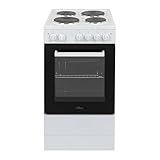 Willow WE50SSW 62L Freestanding Electric Cooker, 50cm Wide Single Cavity Cooker with Solid 4 Zone Plate Hob - White