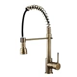 ZPSPZ Antique Brass Kitchen Tap with Pull Out Spray, 360° Swivel Hot and Cold Single Handle Retro Kitchen Mixer Taps - Brass Finish, Brown