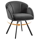 Yaheetech Swivel Tub Chair, Flower Shape Velvet Armchair, Cute Vanity Chair with Removable Seat Cushion for Living Room/Bedroom/Makeup, Dark Gray