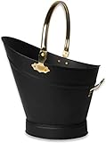 Heavy Duty Metal Fireside Waterloo Bucket Fireplace Hod Scuttle Coal Fuel Ash Wood Log Storage Option with Shovel and Poker (Black & Brass)