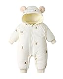 GigaCircle Baby Boy Girl Snowsuit, Soft Cute Bear Hooded Winter Romper Pram Suit, Infant Unisex Warm Coat Clothes, White Bear 3-6 Months