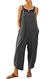 BRONG Womens Overalls Casual Loose Dungarees Soft Cotton Linen Womens Jumpsuit Baggy Playsuit Adjustable Straps with Pockets
