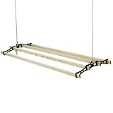 Gr8 Home Black Cast Iron Wooden Hanging 118cm Retro Vintage Antique 4 Lath Slat Victorian Edwardian Clothes Horse Creel Airer Dryer Kitchen Rack Ceiling Pulley Laundry Drier