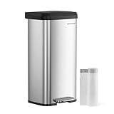 SONGMICS Kitchen Bin, 18 Gallon (68 L) Rubbish Bin, Metal Waste Pedal Bin with Lid, Tall and Large, Silver and Black LTB520E68