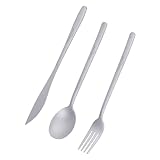 iBasingo Titanium Cutlery Set Camping Outdoor Long Handle Spoon Fork Knife Utility Metal Tableware Daily Used Travel Utensils Ti1055T