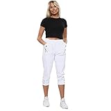 CherryBerry Women Ladies Elasticated Cotton Stretch Capri Cropped 3/4 Trousers UK 10-22 Size (622-WHITE-T4-UK 14)