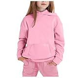 Tracksuit Set Kids Girls Long Sleeve Pullover Sweatshirt 2 Piece Oversized Outfit Age 2-13 Years Sportswear Set Long Sleeve Hoodie Sweatshirt and Trousers Pants Sets Pink