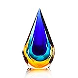 Yao Yuan Hand-Blown Glass Sculpture Glass Decor Murano-Style Glass Statue and Figurine Wonderful Gift, Blue and Green Color