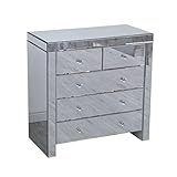 Kingwudo® Mirrored Glass Chest of 2+3 Drawers with Crystal Handles Sideboard Cupboard Storage Unit Table Living Room Bedroom Furniture