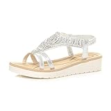 AJVANI low wedge heel flatform diamante t-bar slingback sandals size 7 40