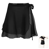 Abeillo Ballet Dance Skirt for Girls, Black Dance Wrap Skirts with Waist Tie Chiffon Gymnastics Ballet Skirts for Girls 6-8