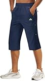 TACVASEN Capri Shorts Men 3/4 Cropped Pants 3 4 Moisture Wicking Sports Shorts Below Knee Length Shorts Army Airsoft Short Trousers, 34, Navy Blue