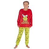 Huggable Hoodie Kids Child Grinch Applique Warm Fleece Longline Pyjama Set Green 11-12 Years