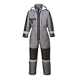 Portwest S585 Men's Hi Vis Winter Work Overalls Waterproof Protective Boiler Suit 300D Polyester Coveralls Durable Thermal Lined Workwear Rain Suit Grey, Medium