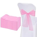 10PCS Pink Chair Sashes, Elegant Organza Chair Bows Sheer Ribbon Tie Back Universal Chiffon Chair Knots Ties for Wedding Classroom Banquet Party Decoration