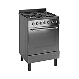 Ferre F6IP40E7-MBL-RETRO-W 60cm Cooker, Freestanding Dual Fuel Cooker, With Wok Burner & Turbo Fan, Anthracite