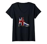 Womens Union Jack Retro Boot Union Jack Flag British Isles UK Flag V-Neck T-Shirt