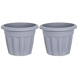 M1SS (Set of 2-33cm Planter Round Upcycled Grey Plastic Planter Flower Pot Huge Size Perfect For Garden Decoration, Patios, Indoor, Outdoor Home