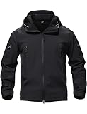 Waterproof Jackets Mens Winter Military Hooded Jacket for Men Windbreakers Softshell Jacket Men Tactical Combat Jackets and Coats for Men Skiing Snowboard Full Zip, Black, Medium (Tag L)
