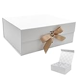 Tekhoho White Large Gift Box 33.5x27x12.5 cm, Premium Present Box with Magnetic Lid and Ribbon for Holidays Wedding Birthday Gift Packaging, Plaid Lining
