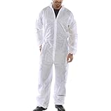 Poly Prop White Economy Lightweight Disposable Overall Boilersuit - Zip up, elasticated hood, ankles and wrists (Large)