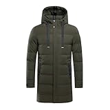 AMhomely Army Green Men Puffer Coat Longline Pea Coats Classic Down Jackets Plus Size Waterproof Windbreaker with Pockets Snap Cuff, Smart Casual Winter Warm Quilted Jacket for Mens UK 3XL