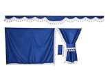 PLAIN TRUCK SIDE CURTAINS BLUE WITH WHITE TASSELS FIT MERCEDES,MAN,DAF,VOLVO,SCANIA,RENAULT