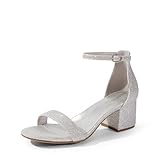 DREAM PAIRS Womens Bridal Sandals Ladies Mid Low Block Heels Sandals Low-Chunk Silver Glitter Size 9 US/ 7 UK