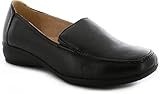 Dr Keller Women's Wide Fit Slip-On Loafers – Comfortable Work Shoes for Ladies – Leather Lined Cushioned Insole – Lightweight Casual & Office Wedge Shoes – Matt Black-6