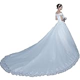 FORESTS Floral Lace Applique Mesh Tulle Long Train Chapel Bridal Gown Corset Wedding Dress Bride Maxi Dress Banquet Party Dress Evening Dress, White, XXL