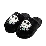Disney Nightmare Before Christmas Slippers Size Small Uk 3/4 - Faux Fur Slippers Embroidered Design, Comfortable, Ultra Soft Inner Lining