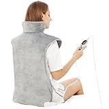 Mia&Coco Electric Heating Pad for Back Neck and Shoulders Pain Relief, (60x100cm) Heated Warmer Fast-Heat Hot Therapy Warp with Waist Strap, 6 Heat Levels, Auto-Off Timer - Comfort Grey