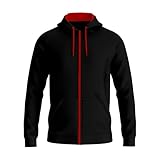 Mens Contrast String Hooded Sweatshirt Pockets Fleece Zip Up Track Hoodies Active Wear Top S-2XL Black Red