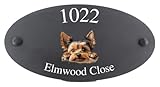 Personalised Yorkshire Terrier Dog Motif Oval Slate House Sign Plaque 25x13cm - Premium Smooth Stone Slate