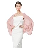 BEAUTELICATE Women’s Chiffon Shrug Bolero Sheer Loose Cardigans Cover Up With Long Sleeve For Summer Wedding Evening Bridal Bridesmaids Mother of The Bride(One size, Ballet Pink)