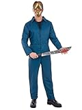 Smiffys Adults Unisex Navy Boiler Suit Costume All in One Jumpsuit Halloween Fancy Dress Outfit for Men and Women, Small
