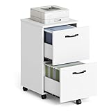 VASAGLE 2-Drawer Filing Cabinet, Mobile File Cabinet for Home Office, Small Rolling Filing Cabinet, Printer Stand, for A4, Letter-Size Files, Hanging File Folders, White OFC040W46