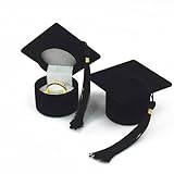 Dusenly Black 2025 Graduation Cap Shaped Ring Box Creative Grad Cap Ring Organizer Case Graduation Gifts Party Supplies