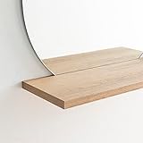 ARHome Round Mirror with Shelf, 60 x 60 x 22 cm, Aztec Oak, Mirror with Shelf, Made in Italy