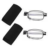 Plimbin Folding Reading Glasses, 2 Pair Portable Compact Foldable Pocket Reading Glasses with Slim Black Flip Case, Blue Light Blocking Reading Magnifying Glasses for Men and Women (1.5+)