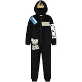 Get Trend Fortnite Onesie for Boys Teens 7-16 Years, Hooded Fleece Jumpsuit Pyjamas, Cosy PJs Loungewear, Gamer Gifts for Boys (9-10 Years, Black Fortnite)